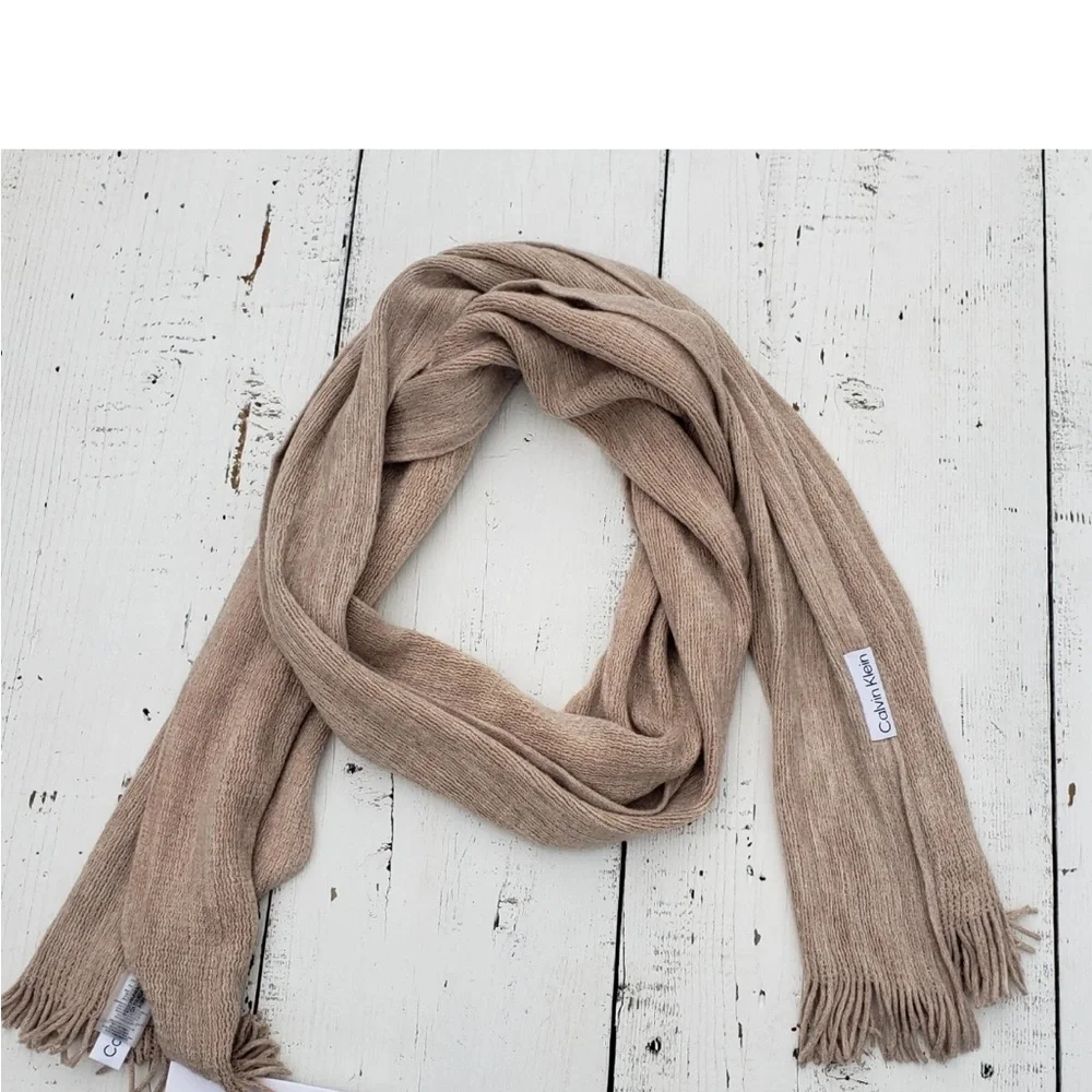 Calvin Klein Beige Almond Acrylic Woven Scarf Women One Size